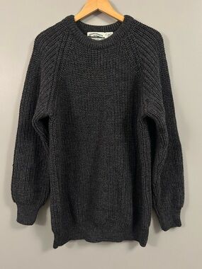 Aran Crafts Dark Charcoal Ribbed Wool Sweater 100% Wool Made in Ireland